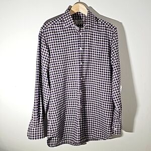 NYRON BRITISH STYLE. Mens checked lightweight flannel shirt. Purple & brown. Med